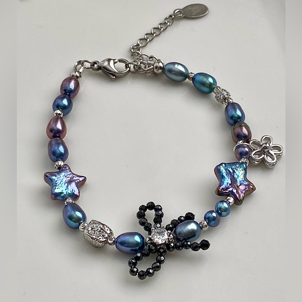 B146-Handmade Natural Freshwater And Black Spinel Bracelet